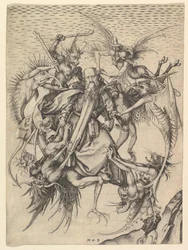 De verzoeking van St. Antonius door Martin Schöngauer ca. 1480-90. Gravure